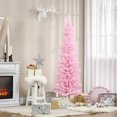 thumbnail image 2 of HOMCOM 6' Artificial Christmas Tree Xmas Slim Tree Holiday Home Décor, Pink, 2 of 10