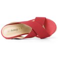 thumbnail image 4 of BLISSFUL STEP Women's Linen Platform Slide Wedge Open Toe Sandals Red 9, 4 of 7