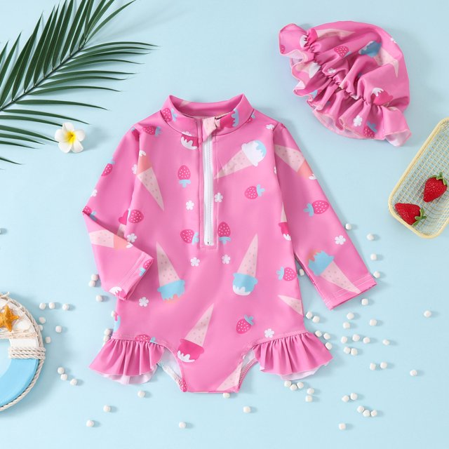 Girl Rash Guard Swimsuits Summer Sun Protection Long Sleeve Toddler Bathing Suit 3-6 Months