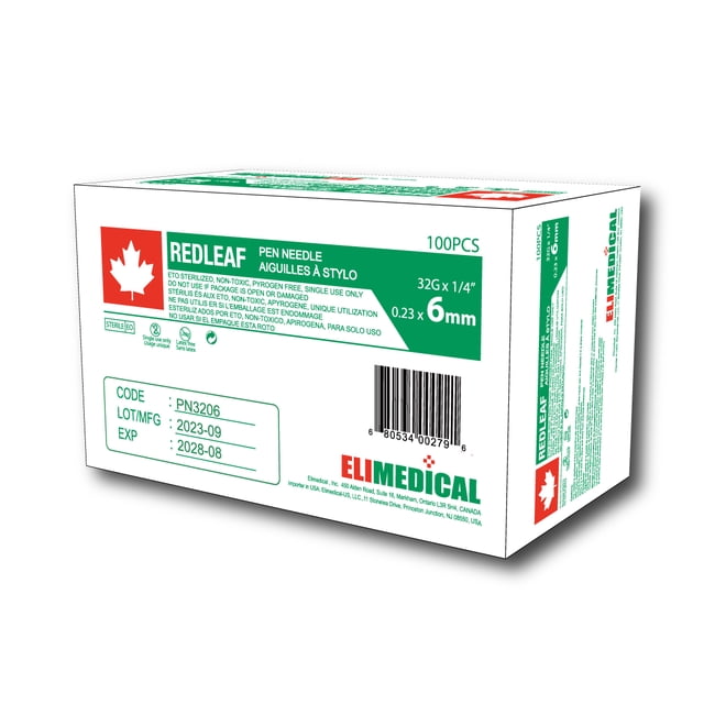 REDLEAF Diabetic Pen Needle 32G x 6mm 100 count PN3206