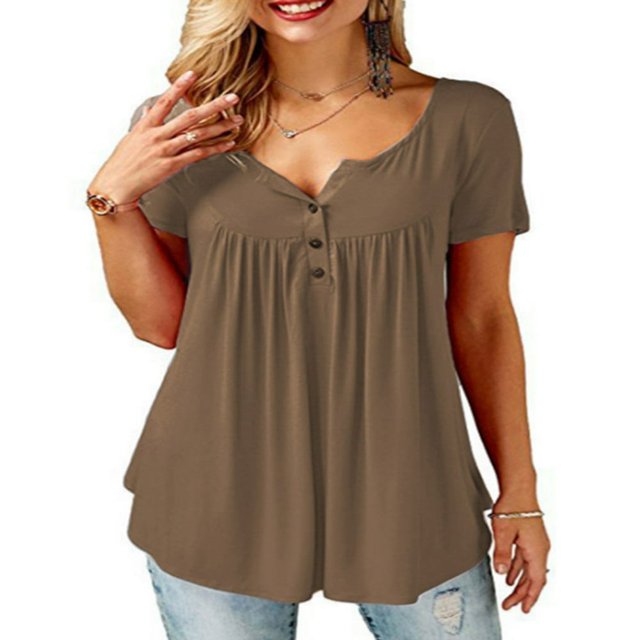 MesaSe Tunique à Basque Ample à Col en V pour Femmes, Hauts d'Été Amples à Manches Courtes, Blouse Décontractée Blanche XXXXXL