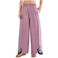 thumbnail image 2 of Womens Wide Leg Cropped Pants Cotton Linen Elastic High Waisted Palazzo Pants with Pockets Purple, 2 of 8