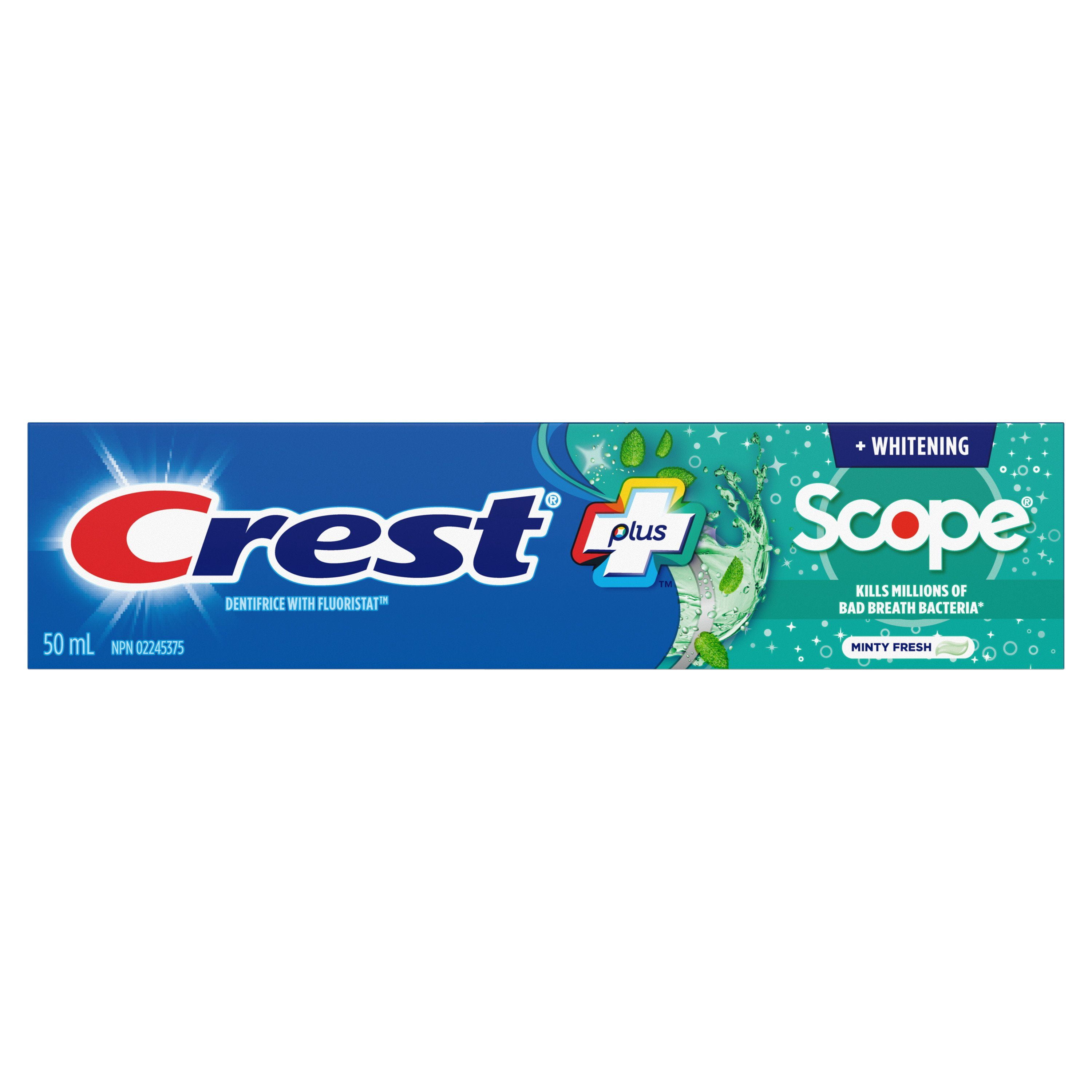 Dentifrice Crest blanchissant plus Scope, Menthe fraîcheur, 50mL