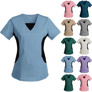 Tuniques Médicales Grande Taille pour Femmes Été Manches Courtes Col en V Hauts de Sarrau Vêtements de Travail Chemises d'Infirmière Blouses Uniforme de Travail