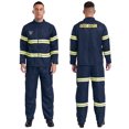 thumbnail image 1 of Moggemol Hommes Adultes 4 Pcs Uniforme de Pompier Pompier Bandes Réfléchissantes Tenues Halloween Jeu de Rôle Ensembles Bleu Marine 160, 1 of 6