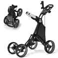 thumbnail image 1 of Gymax Chariot de Golf Pliable à 4 Roues à Pousser et Tirer avec Frein Sac Imperméable Gris, 1 of 10