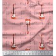 thumbnail image 1 of Soimoi Pink Modal Satin Fabric Notes & Guitar Musical Instrument Decor Fabric Printed Yard 42 Inch Wide, 1 of 5
