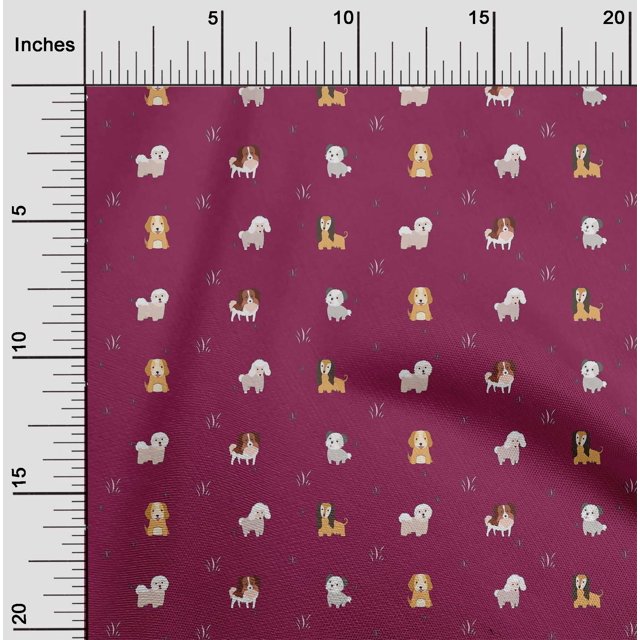 oneOone Polyester Lycra Fabric Grass & Puppies Dog Print Fabric BTY 56 Inch Wide