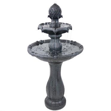 Sunnydaze Fontaine d'Extérieur à 2 Niveaux à Énergie Solaire avec Dessus Ananas, avec Batterie de Secours et Pompe Submersible - 46 Pouces - Noir