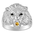 thumbnail image 1 of RYLOS Rings Sterling Silver Lion Head Ring Black Diamonds Eyes & Gemstone Mouth Fun Designer Rings Citrine  Jewelry Size 13, 1 of 7