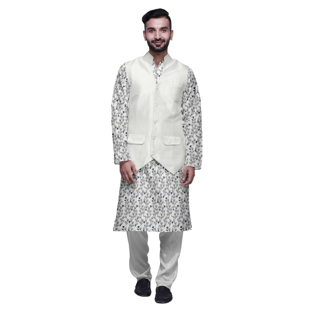 Atasi Ensemble Kurta Pyjama Imprimé Veste Col Mandarin Chemise Ethnique Traditionnelle