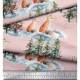 thumbnail image 2 of Soimoi Pink Poly Georgette Fabric Fox & Pine Tree Print Fabric by the Yard 52 Inch Wide, 2 of 5