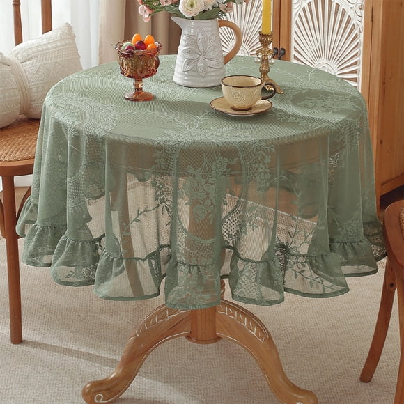 Amzcrzy Polyester Nappe en Dentelle Nappe Ronde Esthétique à Volants Nappe Vintage Ajourée Antidérapante pour la Maison Convient à la Décoration Quotidienne de la Maison Déco Maison