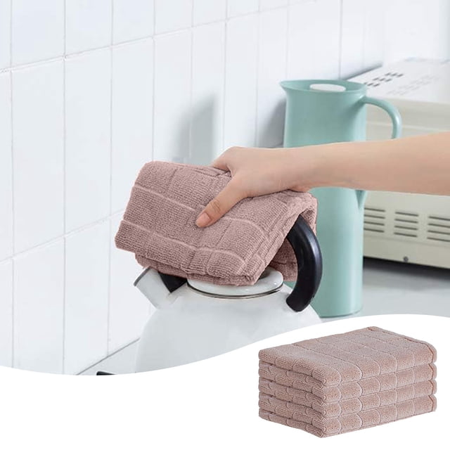 Fridja Microfiber Dish Towels , Solid Color Soft Super Absorbent and Lint Free Kitchen Towels Tea Towels and Bar Towels, 4 Pack (Lattice Designed Pink Colors) - 26 x 18 Inch