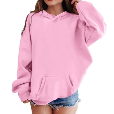 Aocisk Girls Letter Print Casual Long Sleeve Hoodies for Teen Girls Hooded Sweatshirt Graphic Hoodie for Stylish Athletic Wear Pink 9-10 Years