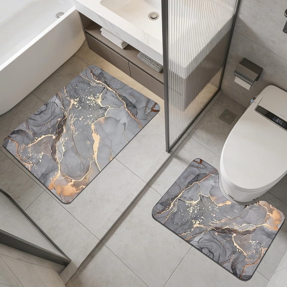 EARKITY Diatom Mud Bathroom Floor Mat Household Water Absorbing Quickly Drying Floor Mat U Shaped Toilet Floor Mat Bathroom Entrance Floor Mat 2 Pcs Set