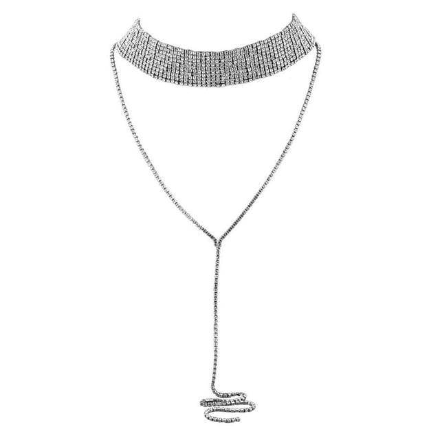 TIMIFIS Jewelry Tassel Inlaid Geometric Neck Alloy Multi-Layer Full Diamond Necklace Valentine'S Day Gift