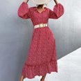 thumbnail image 1 of FcBaudy Jupes pour Femmes, Robes Midi pour Femmes, Robes d'Été pour Femmes Robe pour Femme Printemps/été à Lacets Col en V Robe Fleurie Ample Évasée Jupe Robe Femme, 1 of 6