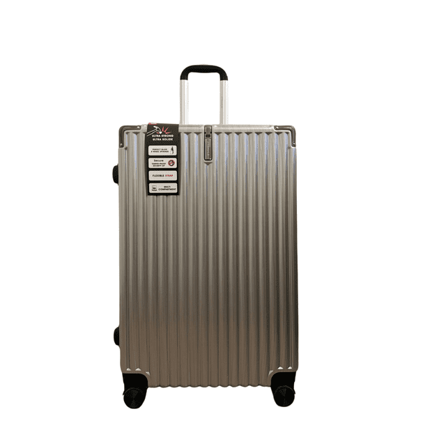 TRAVLR Valises Rigides Stries Medium (25 Pouces) Ensemble Extensible, Anti-Rayures, Huit Roues Silencieuses et Cadenas TSA - Argent