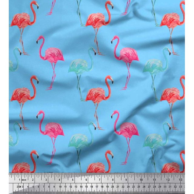 Soimoi Georgette Viscose Fabric Flamingo Bird Print Fabric by Yard 42 Inch Wide