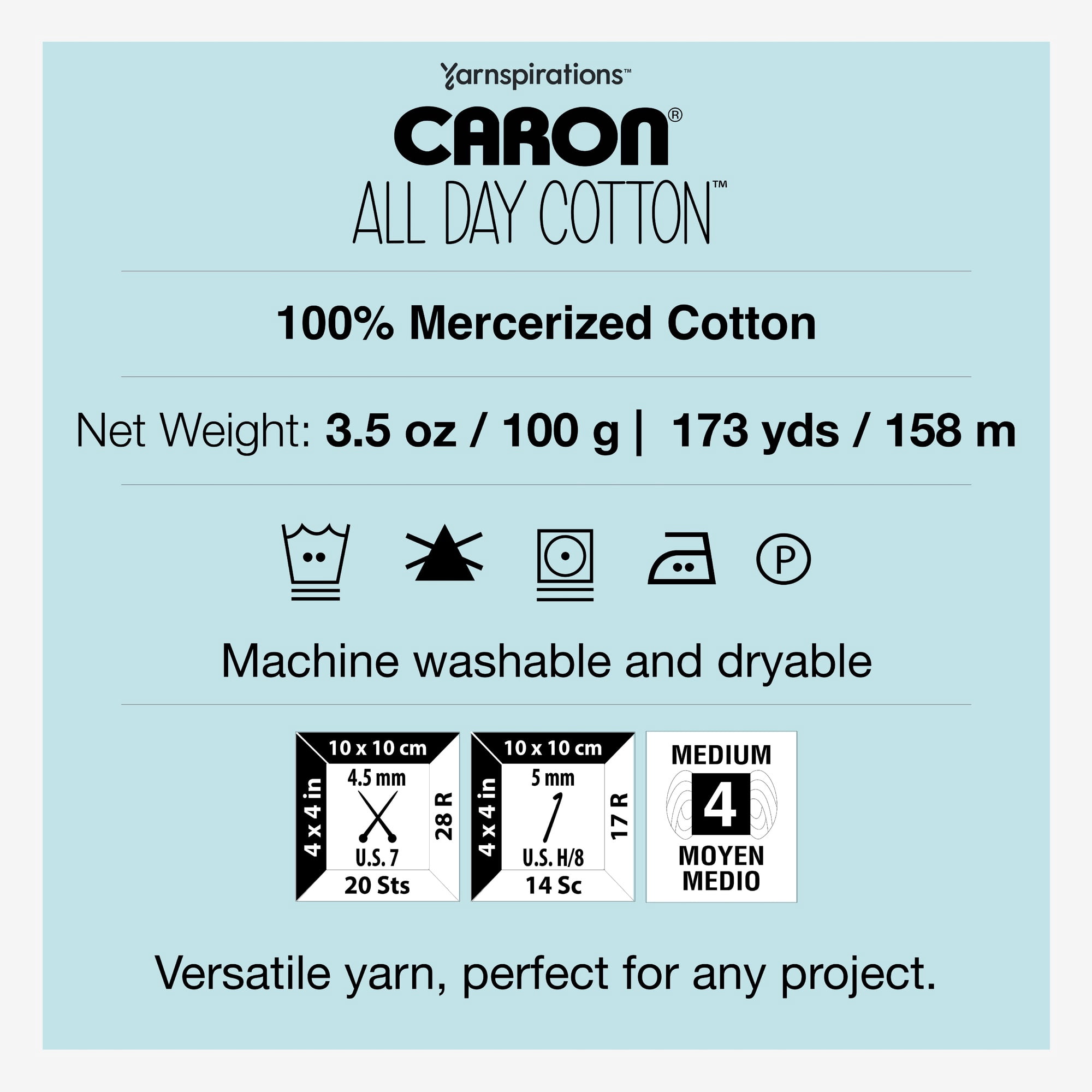 Caron® All Day Cotton™ #4 Worsted (Medium) Cotton Yarn, 3.5oz/100g 173 Yards