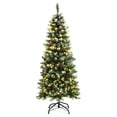 thumbnail image 1 of Patiojoy 5ft Pre-lit Artificial Christmas Tree Slim Artificial Xmas Tree w/ 250 Replaceable LED Lights & 408 Branch Tips, 1 of 10