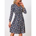 thumbnail image 2 of INSPIRE CHIC Robe Midi à Manches Longues Évasée à Col en V à Imprimé Floral pour Femme, 2 of 5