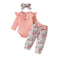 thumbnail image 1 of TZEWGL Ruffle Romper With Floral Pants With Cute Headband 3Pcs Sets For Toddler Vocation Outfit Sets For Girls size 6-9M, 1 of 8