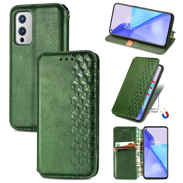 Case for OnePlus 9 Flip Cover Wallet Flip Cover Magnetic Protective - Green