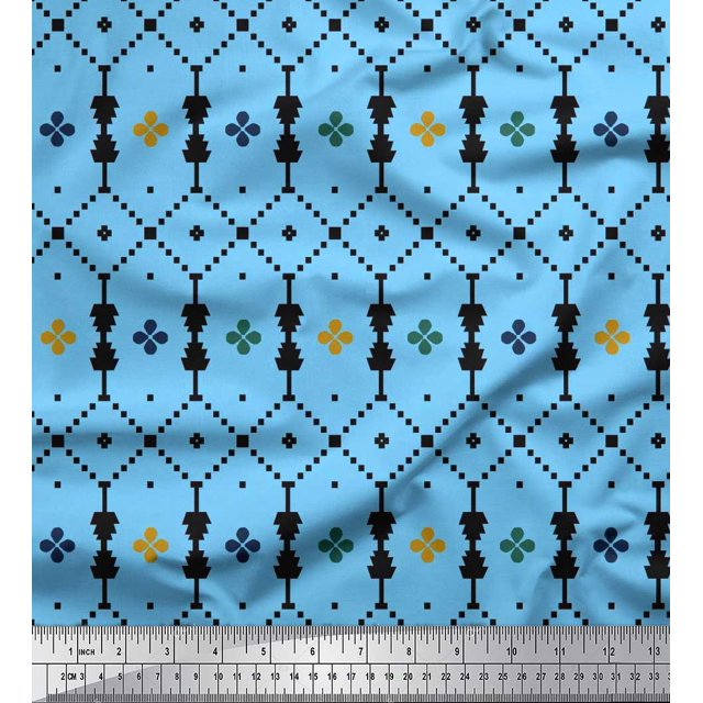 Soimoi polyester Crepe Fabric Jaal Jamdani Print Fabric by the Yard 42 Inch Wide