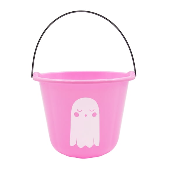 Halloween Boo Trick-or-Treat Pink Candy Bucket with Handle, Plastic, 1 Piece, by Way to Celebrate