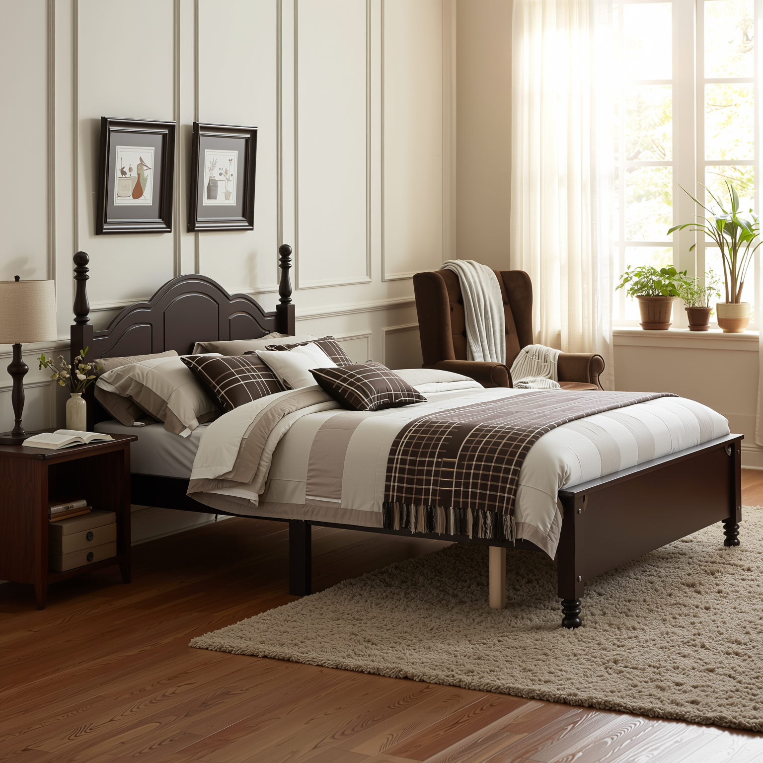 Homy Casa Full Size Wood Platform Bed Frame, Walnut Finish, Sturdy Slats, No Box Spring Needed, Easy Assembly, 550 lbs Capacity
