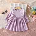 thumbnail image 2 of LUOGENLI Dress Toddler Girls Dress Winter Long Sleeve Ruffles Ribbed Lace Solid Color Princess Dress Maxi Dress for Girls Summer White Purple 12-18 Months, 2 of 5