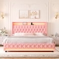 thumbnail image 1 of Homfa King Size LED Bed Frame with 4 Storage Drawers, Modern Wingback Crystal Button Tufted Upholstered Platform Bed Frame with Outlets and Usb Ports & Display Platform, Pink, 1 of 8
