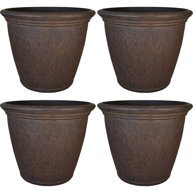 Sunnydaze Weather-Resistant Double-Walled Anjelica Outdoor Flower Pot Planter - 24" - Rust Finish - 4pk