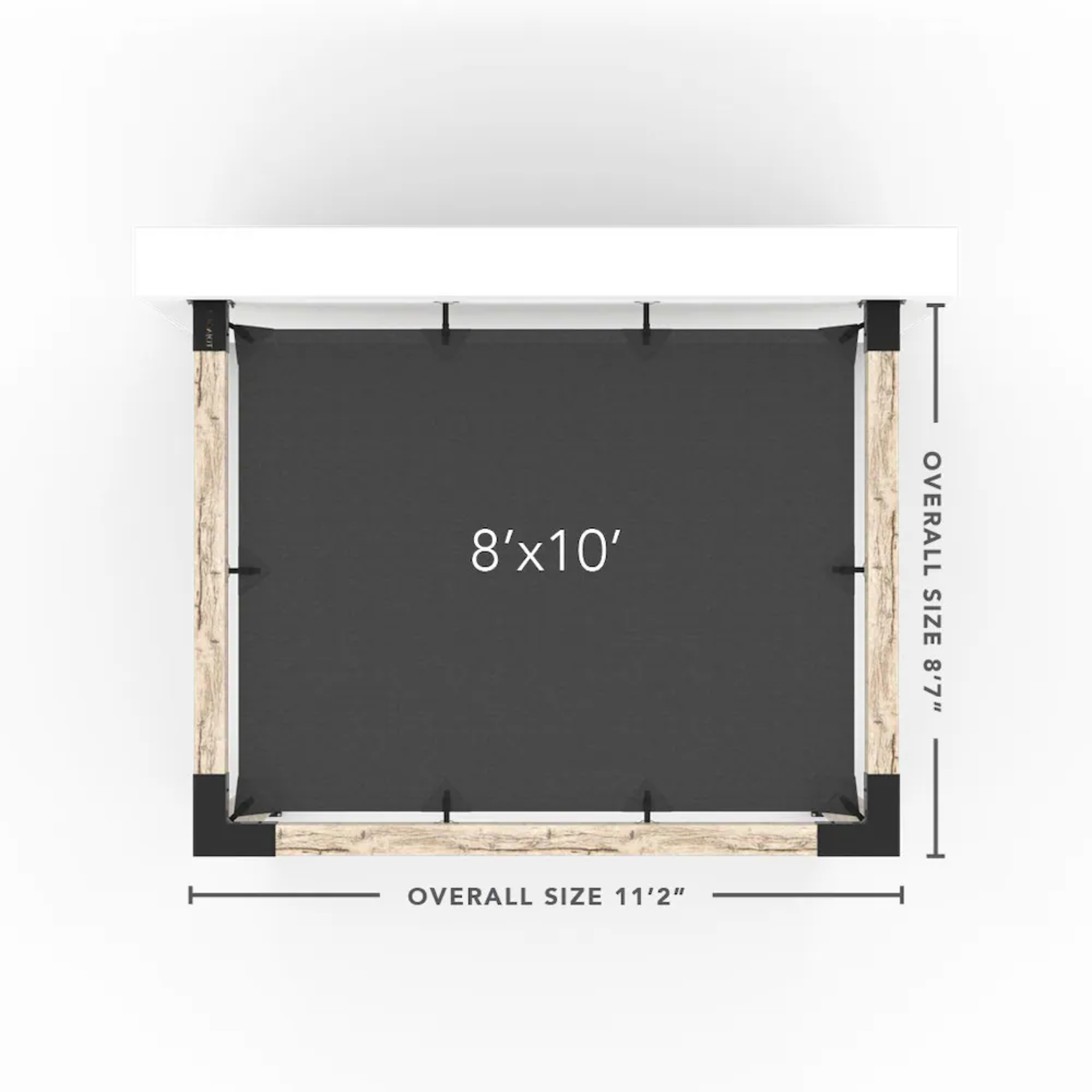 Kit de pergola murale Toja 10'x12' avec voile d’ombre en graphite pour poteaux en bois 6x6