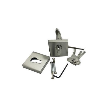 Euro Profile Cylinder 70mm Solid Brass Square Set – Keyed Exterior & Thumb Turn Interior | Satin Nickel & Black Finish | Mortise Cylinder Lock with Rosette & 3 Keys