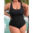 thumbnail image 3 of Charmo Plus Size Ribbed Swimsuit for Womens One Piece Scalloped Swimwear Tummy Control Bathing Suits, 3 of 5