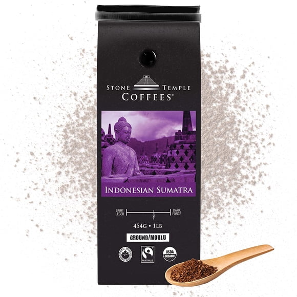 Stone Temple Coffees - Indonesian Sumatra, Ground, Medium Roast, Certified Organic and Fairtrade 1lb/454g bag
