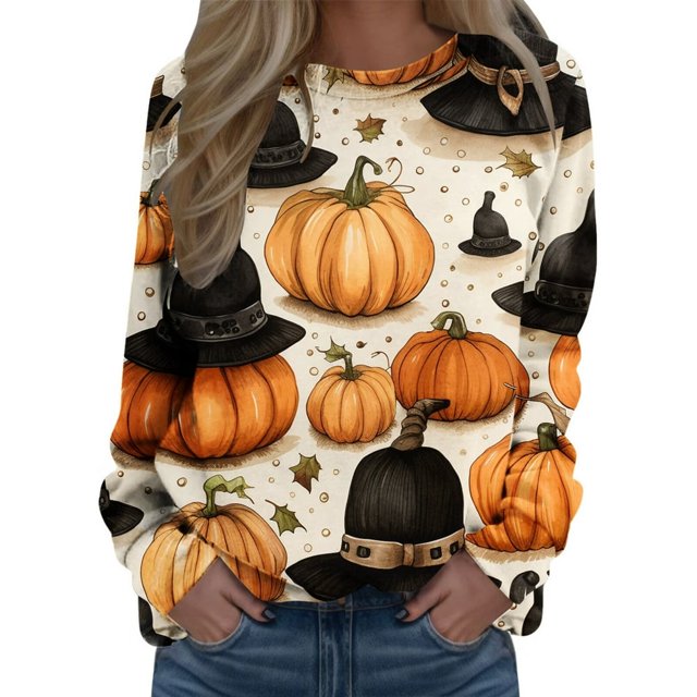 Pull pour Femmes Imprimé Col Rond Sweat-Shirt Ajusté Pull Mode Manches Longues Chemises d'Entraînement Blouse Ample