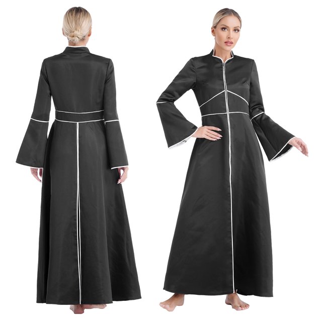 TiaoBug Womens Church Clergy Robe Minister Spring/Autumn A Line Long Sleeve Church Choir Robe Black 3XL