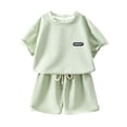 thumbnail image 1 of Économies d'Été! HVOBTTY Ensemble Décontracté 2 Pcs à Manches Courtes pour Filles, Ensemble d'Été pour Fille Col Rond Manches Courtes Shorts Ample Décontracté Ensemble 2 Pcs Vert Menthe, 3 Ans, 1 of 2