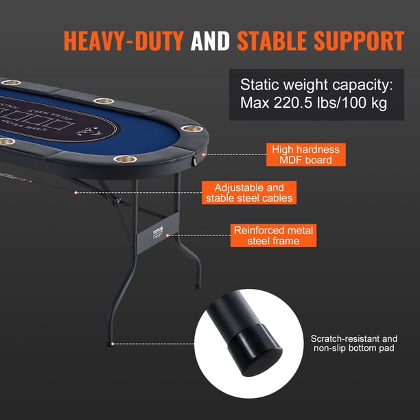 Table De Poker Pliable VEVOR – Octogonale 132,5 Cm, 8 Places, Porte-gobelets, Rembourrage Similicuir, Pliable