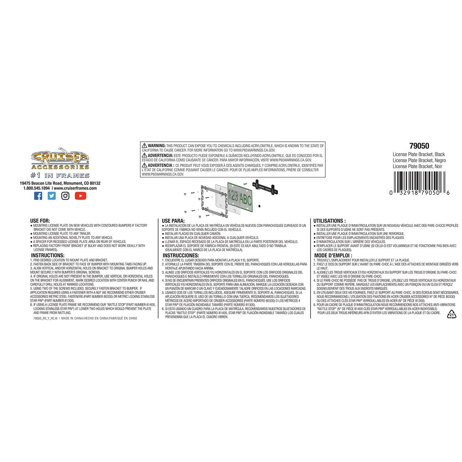 Accessoire; support noir de plaque d’immatriculation de voiture cruiser