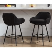 GarveeHome Modern Swivel Bar Stools Set of 2, 26" Counter Height Bar Stools for Kitchen Island, Upholstered Sherpa Fabric Barstools Island Chairs with Backs and Metal Legs, Black
