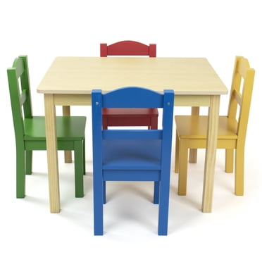 Humble Crew Primary Toddler Wood Table and 4 Chairs Set, Natural/Primary