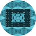 thumbnail image 1 of Ahgly Company Machine Washable Indoor Round Transitional Bright Turquoise Blue Area Rugs, 3' Round, 1 of 7