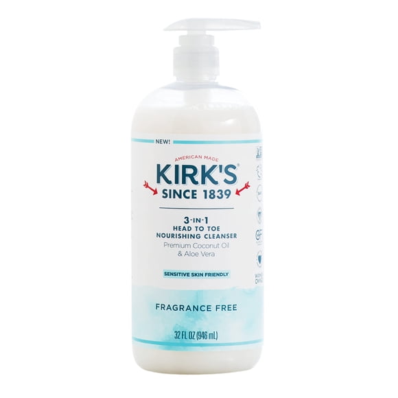 Kirk's Natural Products Nettoyant Nourrissant 3-en-1 de la Tête aux Pieds Sans Parfum, Original, 32 oz