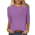 thumbnail image 1 of hotojiny Spring Tops for Women Lightweight Solid Color 3/4 Sleeve Crewneck Basics Tees Plus Size Soft Comfy Summer Work Shirt, 1 of 6