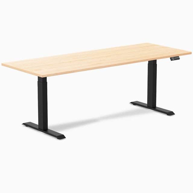 Desky Dual Hardwood Sit Stand Desk - Maple / 80 x 30 inches / Matte Black